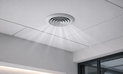 Sistema de ventilação instalado em um ambiente interno